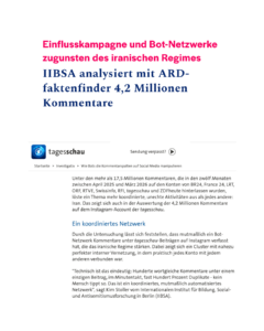 Tagesschau-Artikel über Einflusskampagnen und Bot-Netzwerke zugunsten des iranischen Regimes