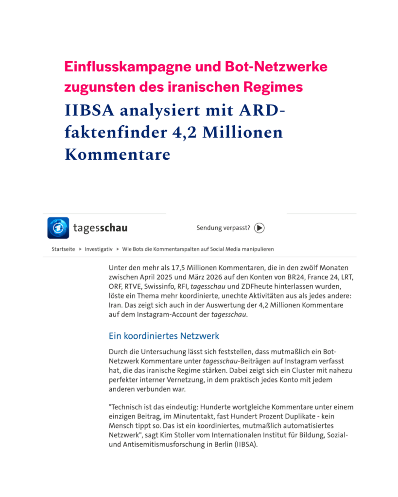 Tagesschau-Artikel über Einflusskampagnen und Bot-Netzwerke zugunsten des iranischen Regimes